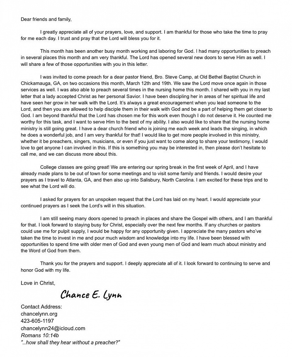 Prayer Letter March 2025