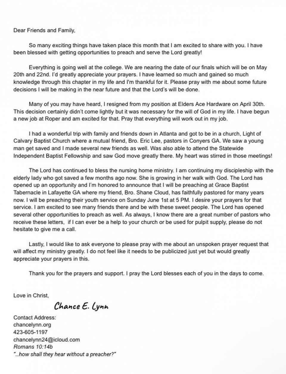 Prayer Letter April 2025