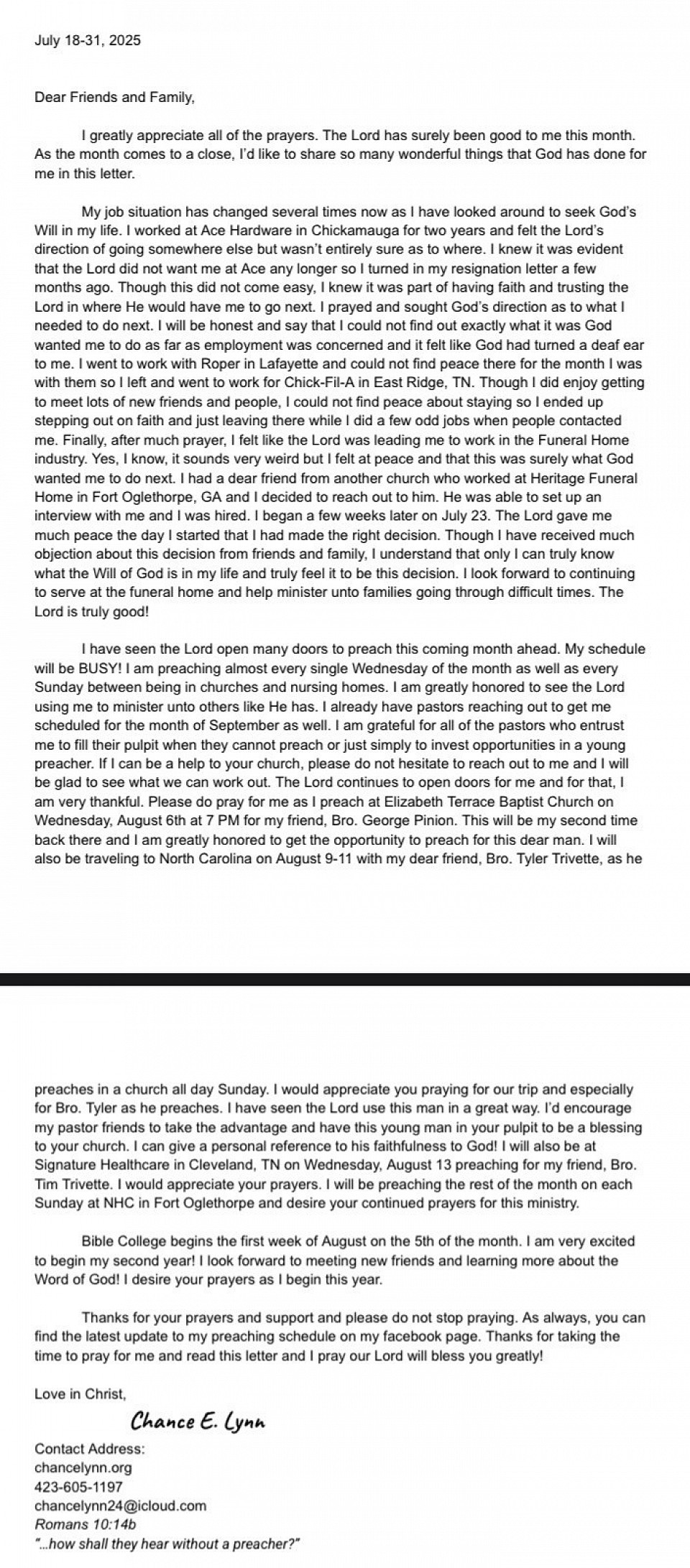 Prayer Letter July 18-31, 2025