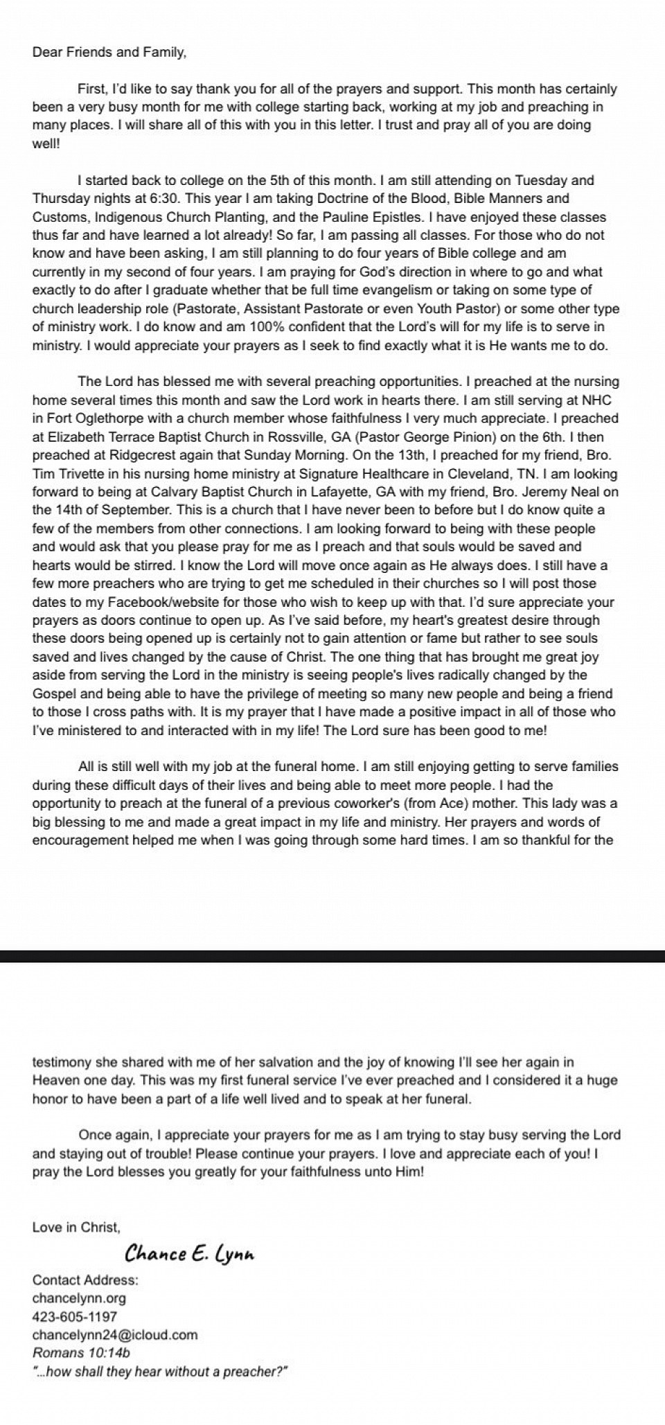 Prayer Letter August 2025