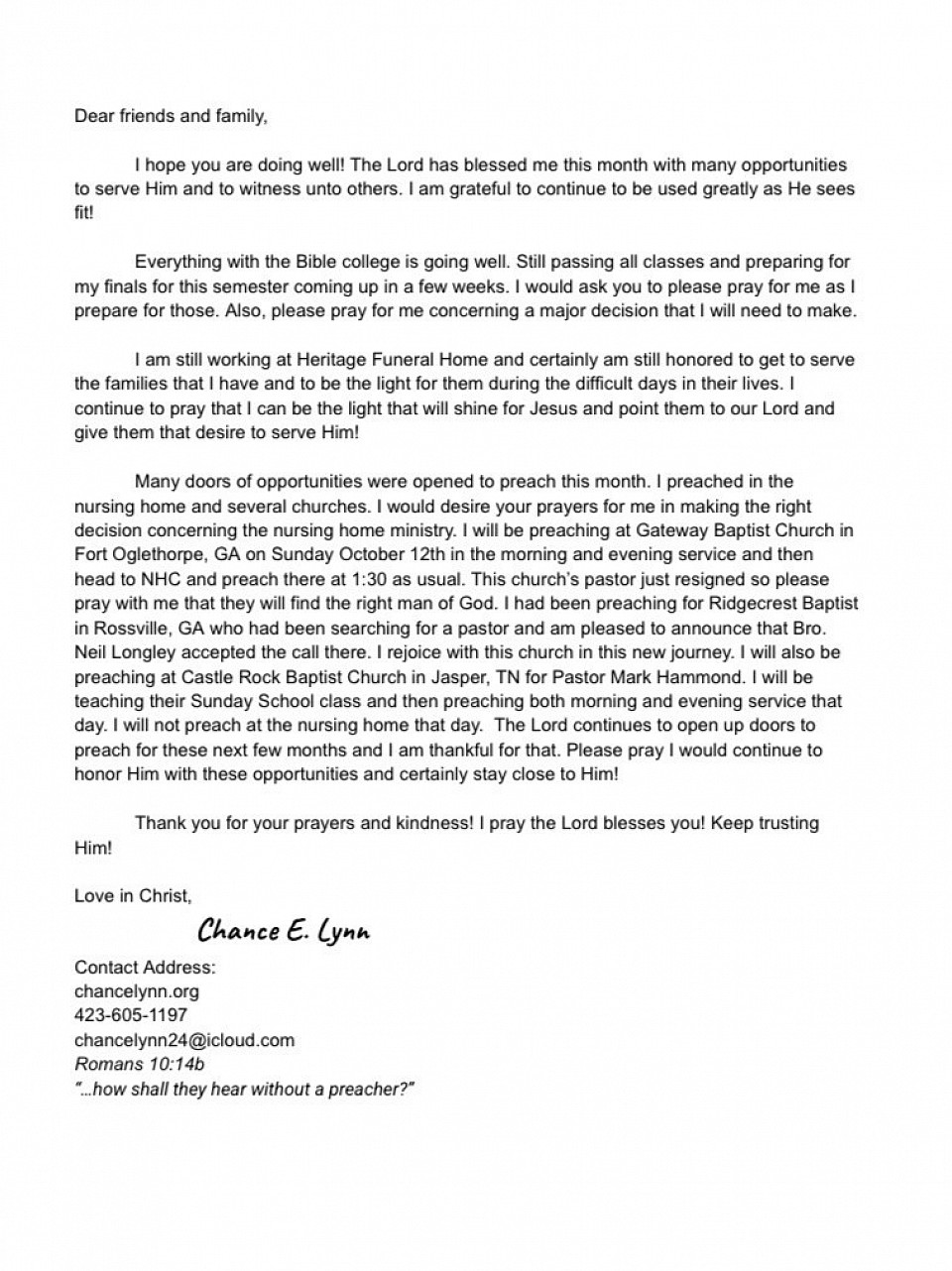 Prayer Letter September 2025